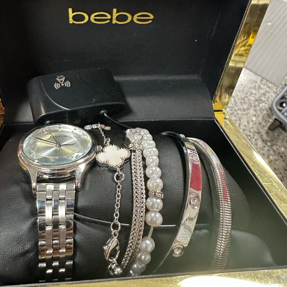 bebe Silver and Black Women's Watch Set